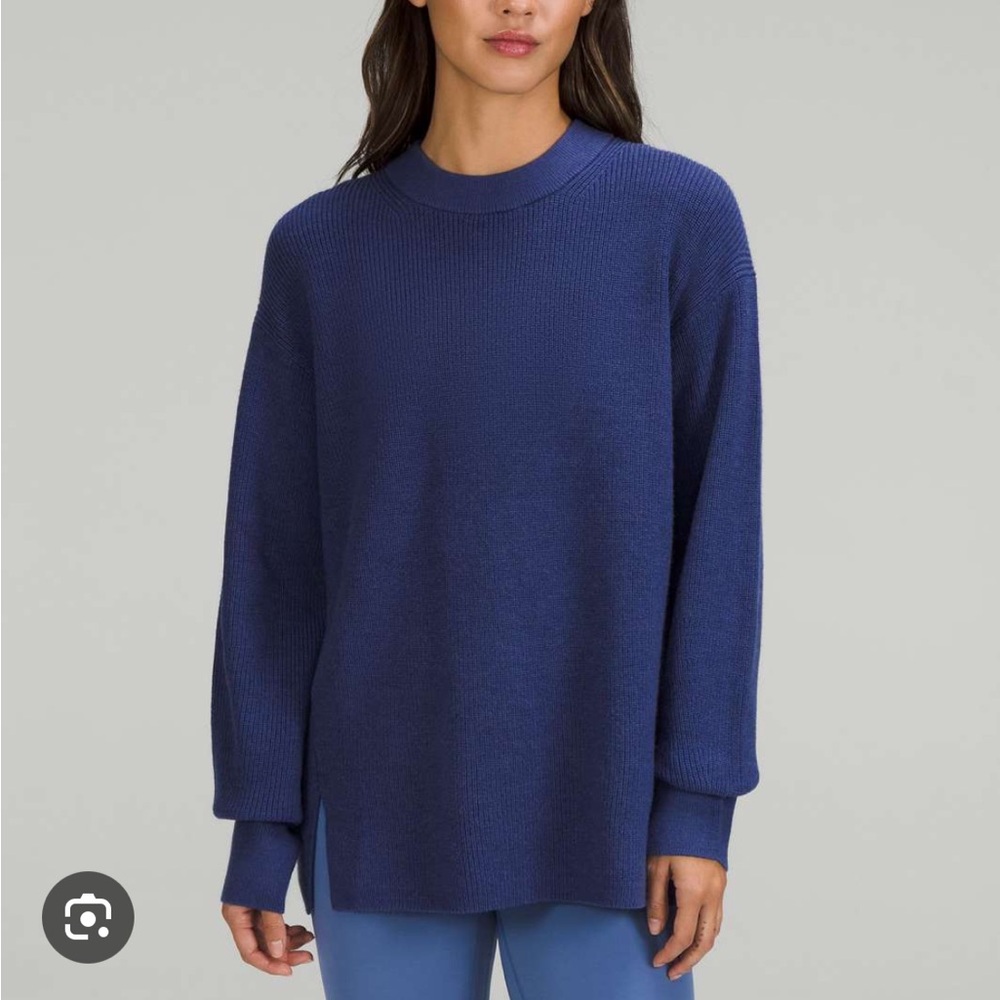 Lululemon Women's Merino Wool Ribbed Crewneck Sweater, Heathered Psychic Blue 6